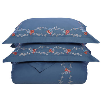 Helena Cotton Embroidered Floral 3-Piece Duvet Cover Set