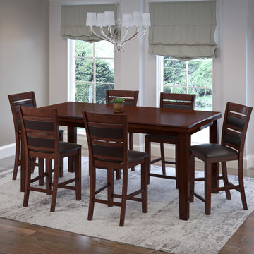 CorLiving 7-Piece Extendable Dining Set Warm Brown Wood/Chocolate Bonded Leather