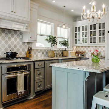 Farmhouse Kitchen With Stunning Pattern Marble Tile Backsplash