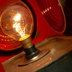 Scarlett Red Vintage Urban Up-cycled Industrial Road Workers / Railway Lantern - Table Lamps