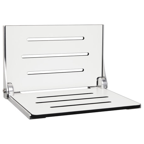 Silhouette Folding Wall Mount Shower Bench Seat, White Seat, Silver Frame
