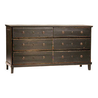 Black Distressed Six Drawer Dresser Farmhouse Dressers by