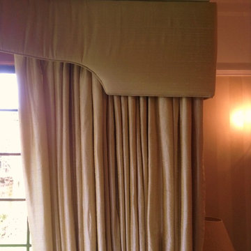 Luxury padded silk pelmet & curtains