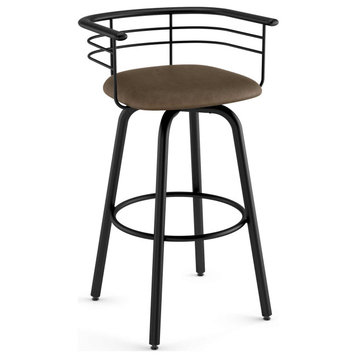 Amisco Turbo Swivel Counter and Bar Stool, Brown Faux Leather / Black Metal, Counter Height