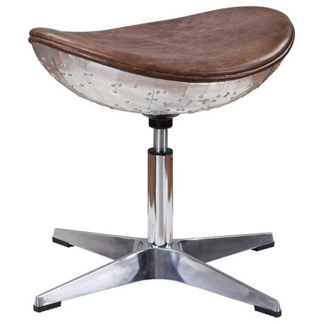 Brancaster Stool, Retro Brown Top Grain Leather & Aluminum