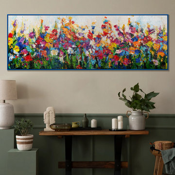 Abstract floral landscape painting in frame "Swirl of field colors"
