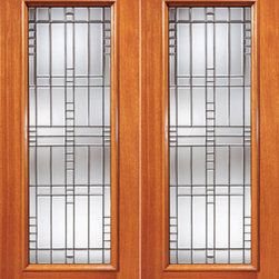 Contemporary Art Deco Beveled Glass Exterior Double Door - Front Doors