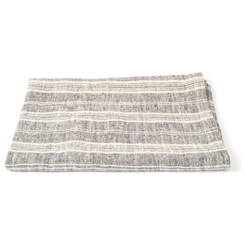 Linen Multistripe Bath Towel, Black Natural, 100x137cm