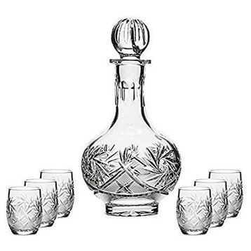 Combination Russian Cut Crystal 12Oz Carafe/decanter & 6 Shot Glasses "Barrell"