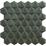 WALLANDTILE - Muschio Green 3D 2" Hexagon Polished Porcelain Mosaic, 100 Sq Ft. - This Muschio Green Hexagon Porcelain Mesh-Mounted Mosaic Floor and Wall Tile comes in 1 sq. ft. sections for ease of installation and offers a lovely marble look with stunning green shade in stunning 3D surface that delivers class and graceful style in du