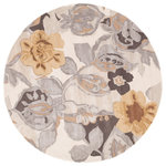 Jaipur Living - Jaipur Living Petal Pusher Handmade Floral Multicolor/White Area Rug, 8' Round - This hand-tufted area rug delivers artistic charm with rich and moody hues. Watercolor blooms in gray, brown, and gold create a large-scale design on the off-white backdrop, while the wool and viscose blend lends a sumptuous feel underfoot.