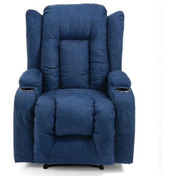 Ellerslie Contemporary Pillow Tufted Massage Recliner, Navy Blue/Black