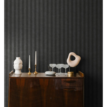 Simple Geometric Stripes Printed Wallpaper 57 Sq. Ft., Charcoal, Double Roll