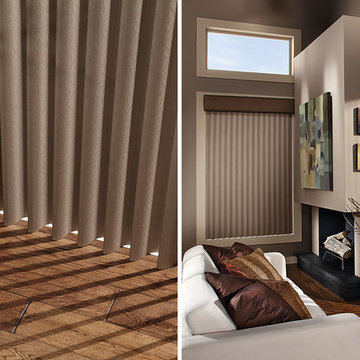 BROWN VERTICAL BLINDS - Hunter Douglas Cadence vertical blind with valance
