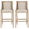 Oneida Rustic Fabric Upholstered Wood and Cane 30 inch Barstools (Set of 2), Beige