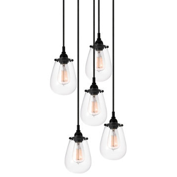 Chelsea 5-Light Cluster Pendant With Satin Black Finish and Clear Shade