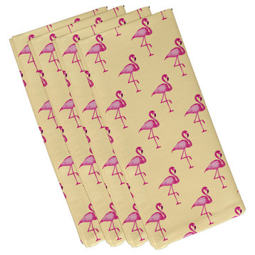 19"x19" Flamingo Fanfare Multi, Animal Print Napkins, Set of 4, Yellow