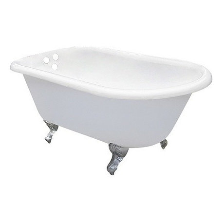 60" Cast Iron Roll Top Clawfoot Tub w/3-3/8" Wall Drillings, White/Chrome