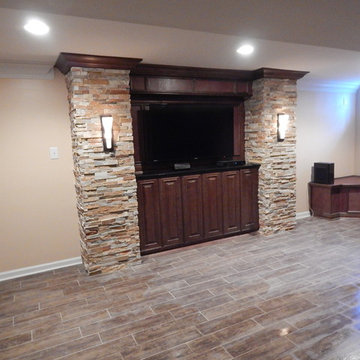Basement remodel, custom entertainment system, kitchenette