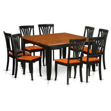 9-Piece Dining Room Set, Table and 8 Wooden Chairs, Black/Cherry Without Cushion