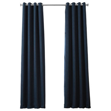 Faux Linen Grommet Room Darkening Curtain Single Panel, Indigo, 50"x120"