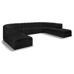Meridian Furniture - Arc Boucle Fabric Upholstered 10-Pc. U-Shaped Modular Sectional, Black - Give your living room or den the perfect blend of style and versatility with this Arc boucle fabric curved modular Sectional. Part of the Arc modular furniture collection, this Sectional comes upholstered in rich black boucle fabric and features deep channel tufting that adds a touch of luxury while enhancing comfort and support. A seamless combination of form and function, this chair can be used with other Arc pieces to create a myriad of configurations in your well-curated room.