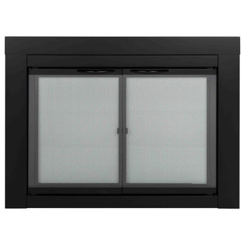 Alpine Black Cabinet-Style Fireplace Doors Clear Tempered Glass, Large
