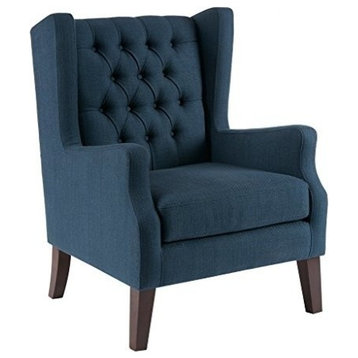 Madison Park Maxwell Button Tufted Accent Wing Chair, Coastal Blue, Navy Blue