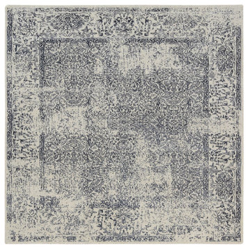 Fine Jacquard Wool and Silk Hand Loomed Light Gray Oriental Square Rug, 8'x8'