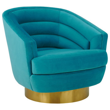 Canyon Blue Velvet Swivel Chair - Blue