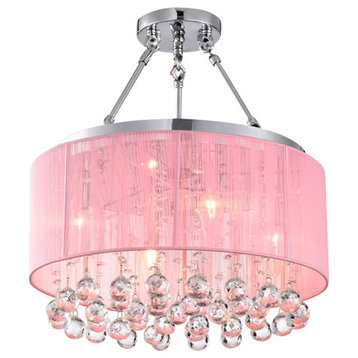 Matar 4 Light Semi Flush Mount With Pink Fabric Shade for Bedroom, Kids Room