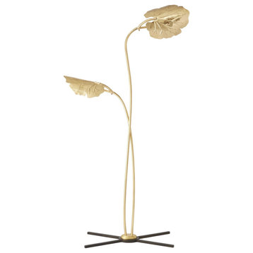 Tall Gold Leaves Branches Sculpture Floor Lamp  Mid Century Brass Minimalist