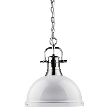 Duncan 1-Light Pendant With Chain, Chrome With White Shade