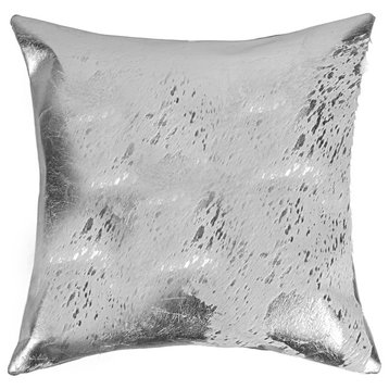 Torino Scotland Cowhide Pillow, Gray/Silver, 18"x18"