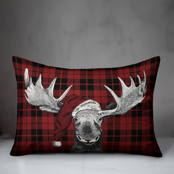 Plaid Christmas Moose 14"x20" Throw Pillow Cover