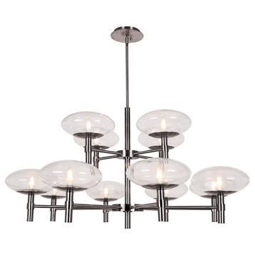 Grand 12-Light Two-Tier Chandelier, Brushed Steel