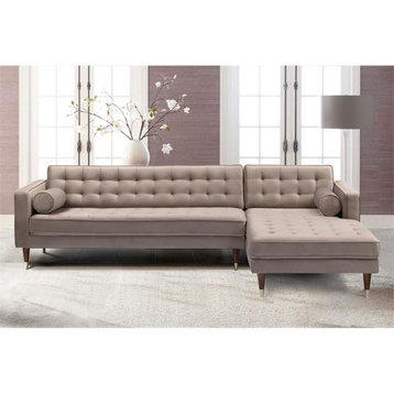 Armen Living Somerset Tufted Modern Velvet Right Sectional Sofa in Taupe