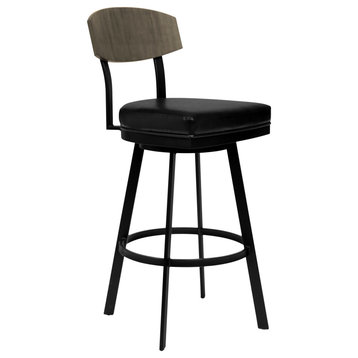 Frisco 30" Bar Height Barstool in Matte Black Finish with Black Faux Leather and