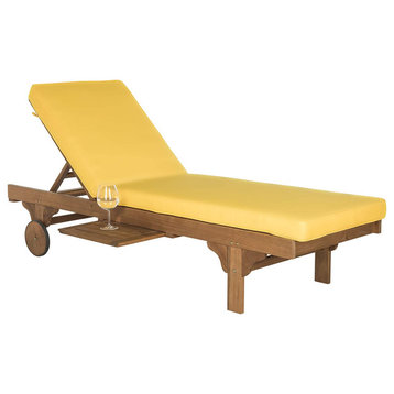 Adjustable Patio Chaise Lounge, Built, Side Table, Natural/Yellow