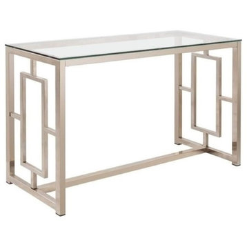 Bowery Hill Glass Top Console Table in Nickel and Clear