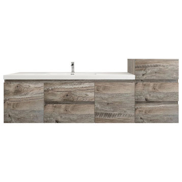 BTO 80" Wall Mounted Bath Vanity With Reinforced Acrylic Sink, Single Sink, Natural Wood