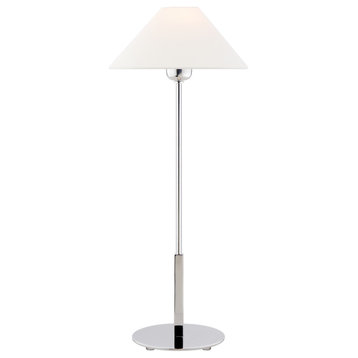 Hackney Table Lamp in Polished Nickel with Linen Shade