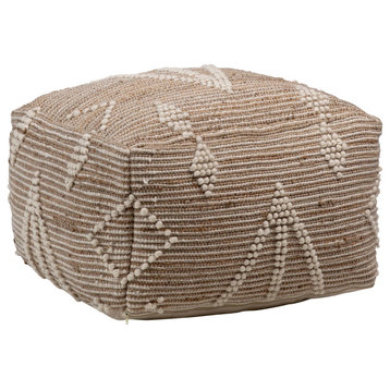 Eliora Jute Inlay and Wool Upholstered Pouf, Natural