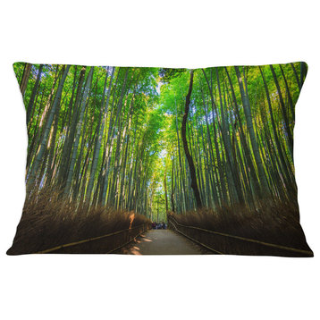 Road through Dense Bamboo Groves Landscape Printed Throw Pillow, 12"x20"