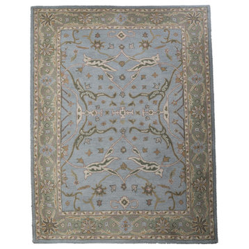 Hand Tufted Wool Area Rug Oriental Blue Green