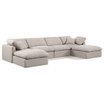 Meridian Furniture - Indulge Upholstered Modular U-Shaped Sectional, Beige, 6-Piece: 2 Armless Chair, 2 Corner Chair, 2 Ottoman, Down Stuffed Linen Textured Fabric - Experience ultimate comfort and style with our beige linen textured fabric Indulge Sectional. The luxurious linen texture of the fabric will elevate the aesthetic of any room. This sofa provides ample space for you to relax while its modular build offers the option of unlimited configurations. Whether you're looking to add a stylish element to your living room or a comfortable seating option to your bedroom, this sofa is the perfect choice.