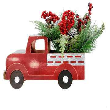 20" Christmas Farmhouse Truck With Pine, Berries, and Pinecones