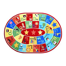 Kids Abc Educational Animals Children Anti Skid play Area Rug, 4'5"x6'9" Oval