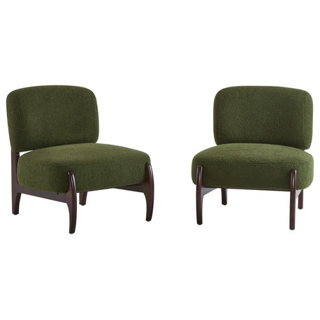 GDF Studio Modern Boucle Lounge Chair With Solid Wood Frame, Green, Set of 2