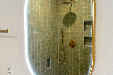 Example of a small trendy laminate floor bathroom design in San Diego